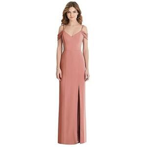 After Six 1517 Lux Chiffon Off Shoulder Maxi Bridesmaid Dress Sienna Peach 0 NWT